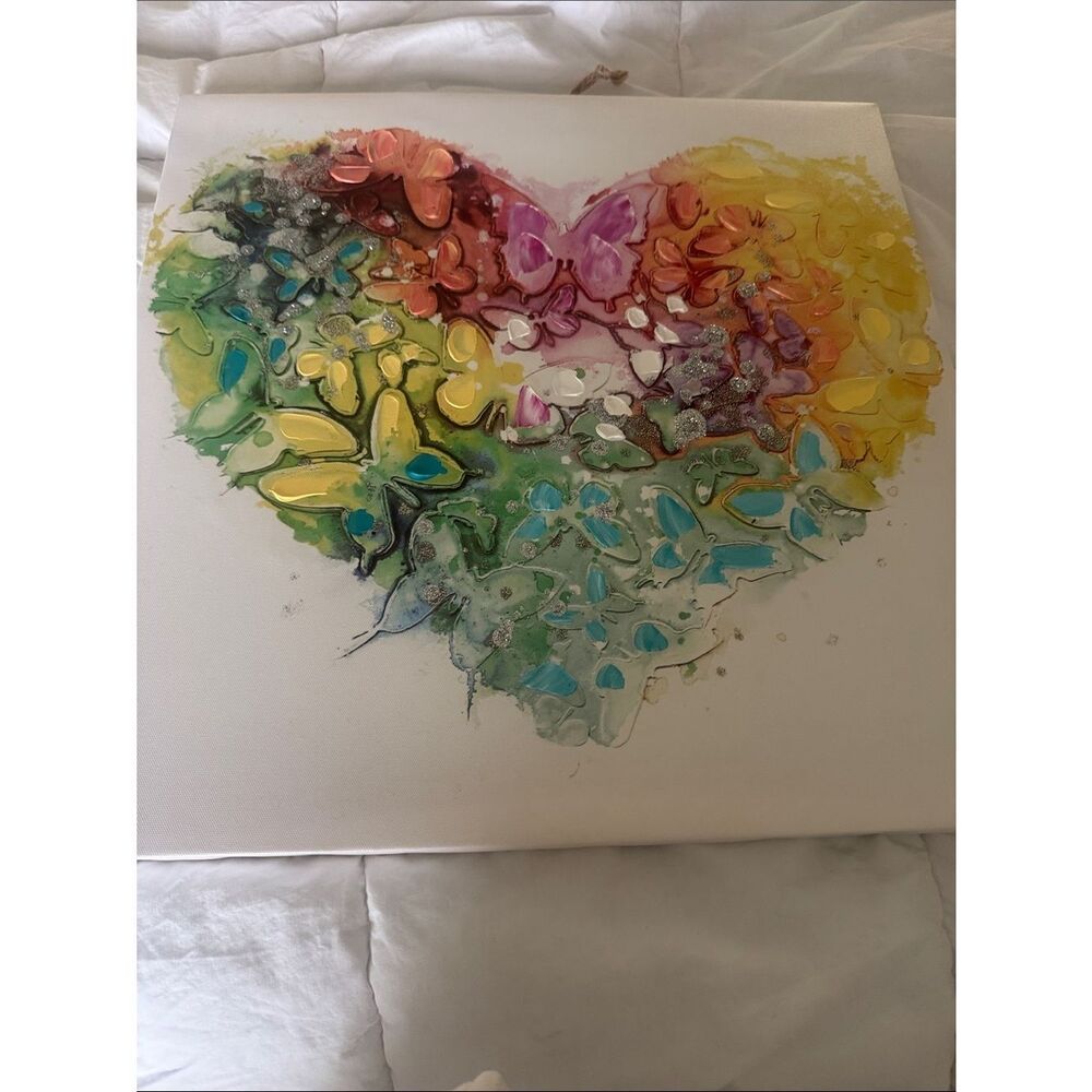 Hand-Painted Multicolor Heart Canvas Wall Art 18 x 18 inches